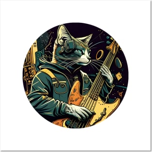 Musician Cat Lover Colorful - Cat Playing Guitar Posters and Art